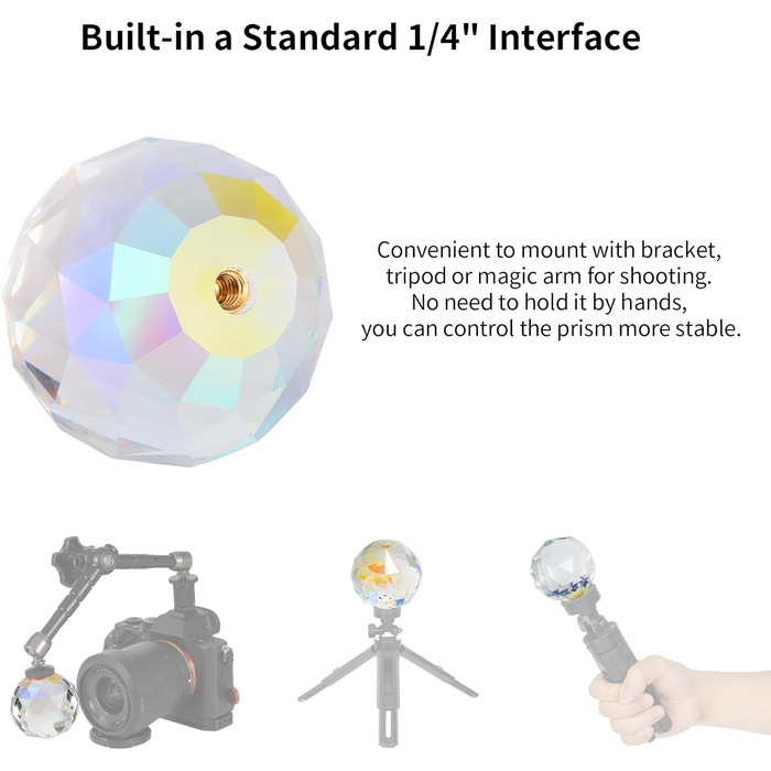 Кульова призма для фотографування з кришталевою мембраною з різьбовим отвором 1/4', професійна оптична кришталева скляна кульова призма, створює ефект легкої веселки для фотографів студійної фотозйомки