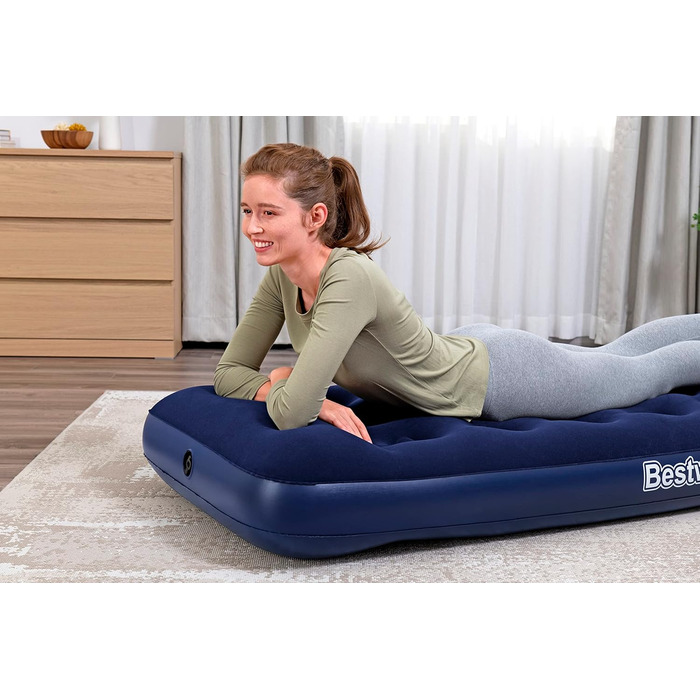 Надувне ліжко Bestway Blue Horizon Step з внутрішнім ножним насосом Single XL/Lo 185 x 76 x 28 см, синій