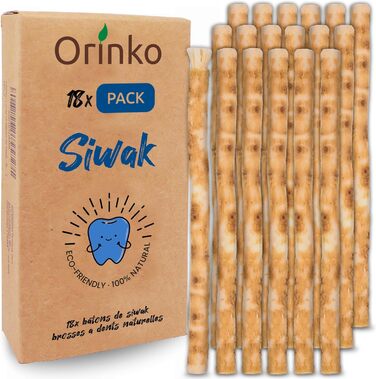 Зубна щітка Siwak Piece - 100 натуральна зубна щітка - Очищення, дезінфекція та відбілювання - Екологічно чиста, біорозкладана та веганська - з безкоштовною електронною книгою, 18 шт., Miswak -