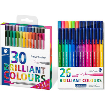 Чохол Staedtler Fineliner triplus (30 яскравих кольорів) Triplus Color з 26 ручками з волокна, відсортованих за кольорами