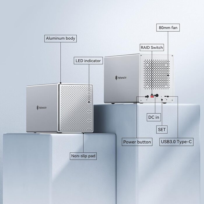 Корпус для жорстких дисків Yottamaster 5 Bay RAID External RAID Type C для 5X3.5/2.5-дюймових жорстких дисків SATA, RAID 0/1/3/5/10/JBOD/CLONE-PS500RC3, 5 відсіків тип-c RAID