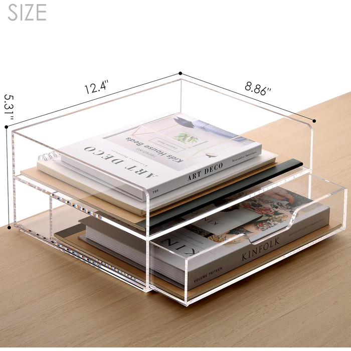 Акриловий настільний лоток для документів SANRUI, широкий вхід, лоток для паперу, настільний органайзер, папка з файлами, зберігання, 2 яруси 2-шаровий лоток з ящиком