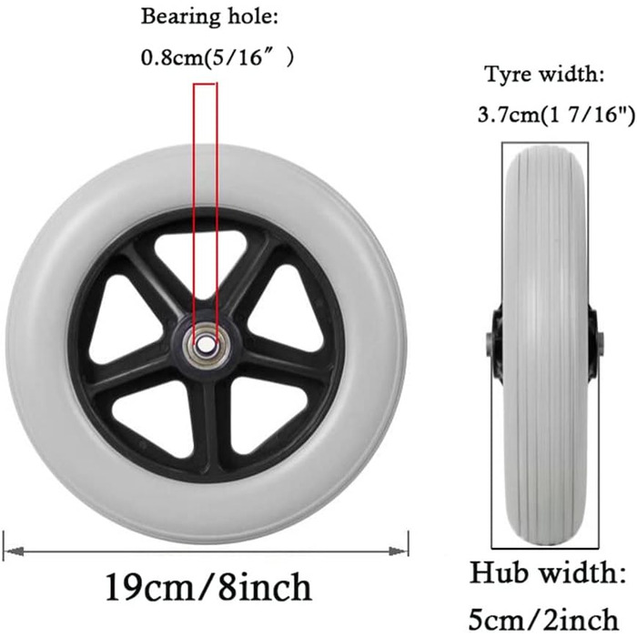 Дюймове запасне колесо для переднього колеса для інвалідного візка, аксесуар для ручного інвалідного візка, маленьке переднє колесо для інвалідних візків/сірий/8 дюймів, 8-