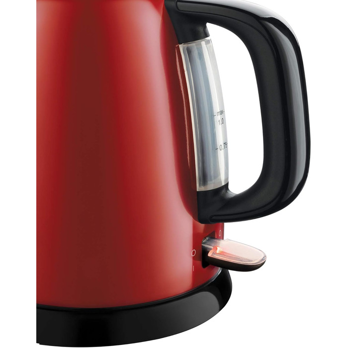 Чайник Russell Hobbs малий 1,0 л Кольори Нержавіюча сталь Червоний (2400 Вт, функція приготування під тиском, знімний фільтр від накипу, зовнішній індикатор рівня води, маленький туристичний чайник) Чайник 24992-70