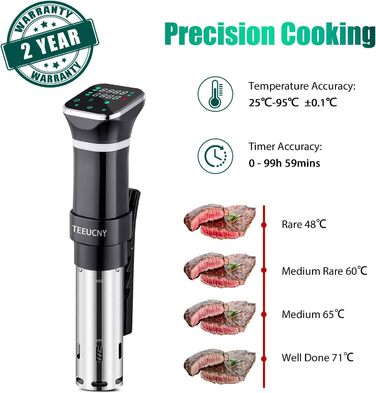 Вт Sous-vide Stick Precision Cookulator Занурення Занурювальний циркуляційний насос Точне регулювання температури, цифровий таймер, надтихий, сенсорний РК-дисплей, нержавіюча сталь, плита Sous Vide, 1100