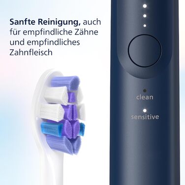 Електрична зубна щітка Philips Sonicare 6100, звукова зубна щітка з 2 режимами очищення та 3 рівнями інтенсивності, контролем тиску, EasyStart, SmarTimer і BrushPacer, дорожній футляр, темно-синій, модель HX7403/01