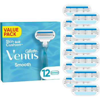 Леза бритви Gillette Venus Smooth для жінок, 12 змінних лез для жіночих бритв з 3 лезами, що підлаштовуються під контур тіла, оточені захисними подушками