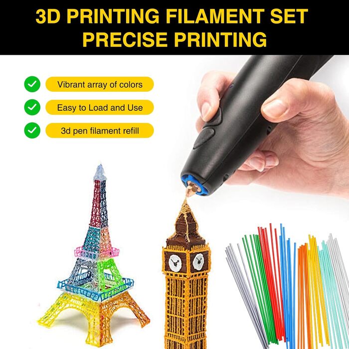 300 Pieces 3D Pen Filament, 2.5mm 3D Printing Pen Filament Pack, Filapen Refill Pack, 300 Pieces 3D Pen Filament, 2.5mm 3D Printing Pen Filament Pack, Filapen Refill Pack