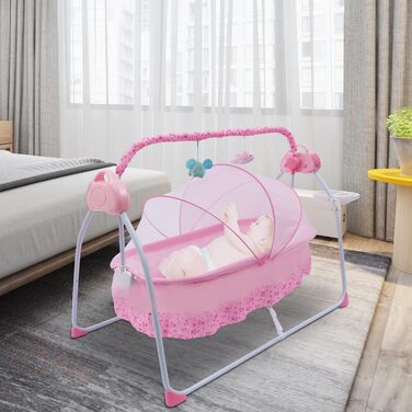 Дитяче ліжко Geweered Baby Swing Електронно-розбірна дитяча гойдалка, з полицею для іграшок-головоломок, U-подібна подушка, зручна та надійна, вантажопідйомність 25 кг/55 фунтів для 0-18 місяців (рожевий)