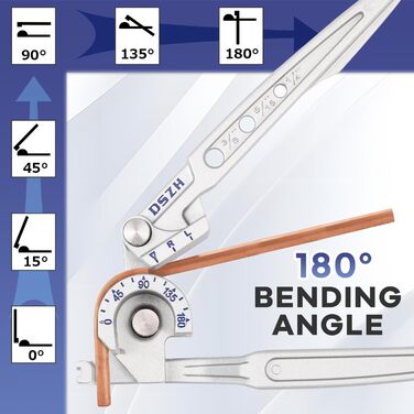 В 1 Ручний трубогиб 1/4' 5/16' 3/8' Інструмент для згинання труб 0-180 градусів Інструмент для згинання мідних, латунних, алюмінієвих та м'яких металевих труб 1/4''5/16''3/8'', 3