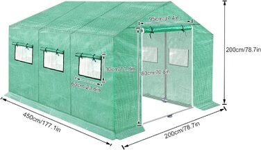 Садові теплиці Froadp Оцинкована труба Томатний будинок Зимостійка теплиця з фольги з сітчастою плівкою Вікно Теплиця з антифризом Зелена теплиця для садових рослин (9, 4,5x2x2 м)