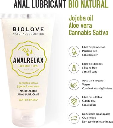 Анальний лубрикант на водній основі Biolove Anal Relax з жожоба, канабісом і алое вера (100 мл)