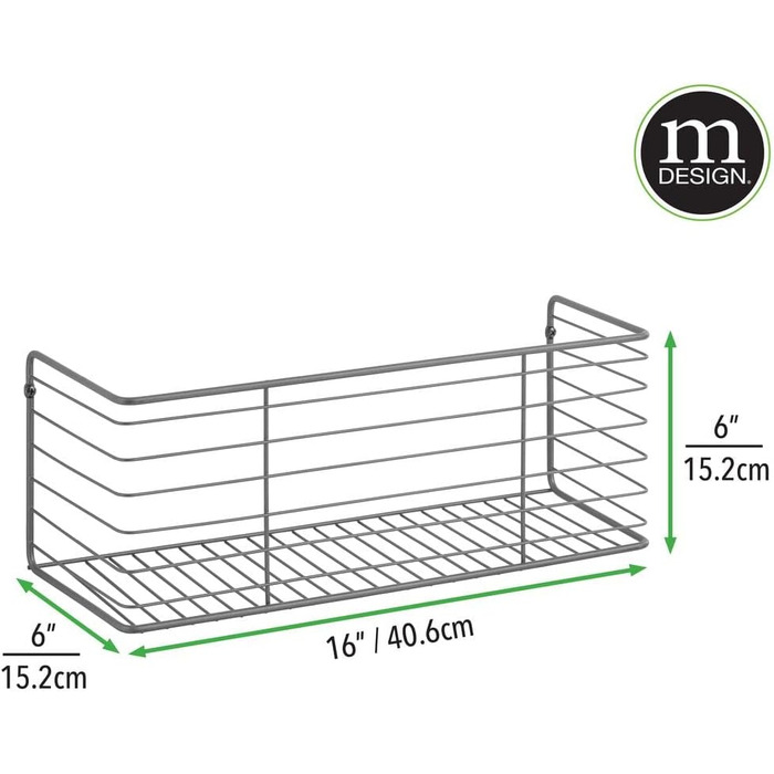 Металева настінна коробка для зберігання mDesign - Кошик для зберігання з привабливим дизайном з дроту - Дротяний кошик ідеально підходить для кухонних шаф, шаф для зберігання та ванних кімнат - темно-сірий 1 графіт