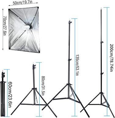 Вт 50*70 см, відмінна якість світла для студійної та вуличної зйомки з 2-метровою світловою підставкою для фотографів з роз'ємом E27 з алюмінієвого сплаву та великою ємністю, 135