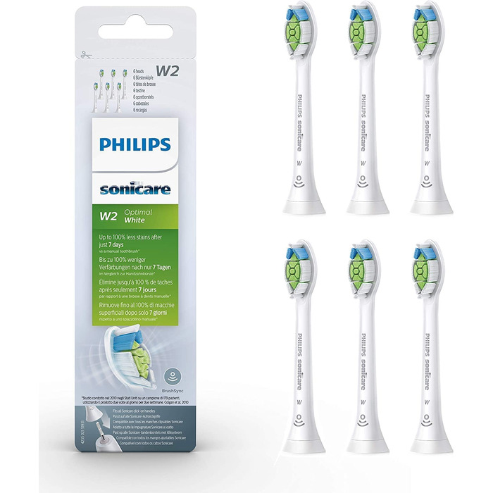 Оригінальні насадки для звукових зубних щіток Philips Sonicare Original W2 Optimal White - 8 упаковок (модель HX6068/13) (білі, 6 шт. (1 упаковка))