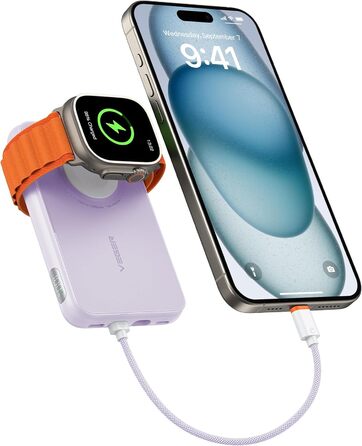 Акумулятор на 10000mAh з вбудованим кабелем Apple, зарядка для Apple Watch, 2 USB-C, зовнішній акумулятор, світлодіодний дисплей