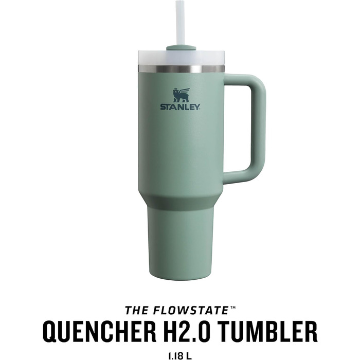 Пляшка для води Stanley Quencher H2.0 FlowState із соломинкою 1,2 л - термокружка охолоджує 11 годин - 48 годин Ice-Cold - Можна мити в посудомийній машині - термос без бісфенолу А - кавова кружка на винос - чорна (сланець)