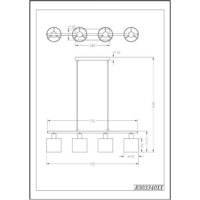 Торшер Reality Lamp Tommy R46335979, матовий метал, тканинний абажур золотого кольору, ексклюзивний 5 шт. E14 (чорний, підвісний 4-світловий)