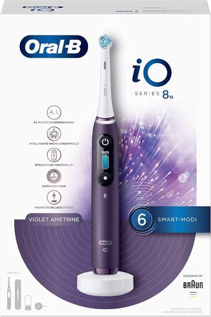 Електрична зубна щітка/електрична зубна щітка Oral-B iO Series 8, 6 режимів чищення для догляду за зубами, магнітна технологія, кольоровий дисплей і дорожній кейс, подарунок чоловіку/жінці, фіолетовий аметрін старий