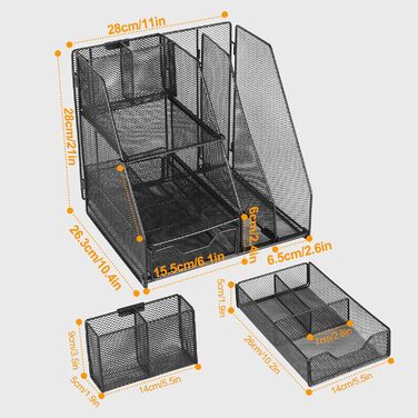 Рівневий настільний органайзер з металевої сітки з тримачем для ручок, аксесуари для шкільного приладдя, стіл для журналів з поштовою скринькою внизу для файлів і журналів, 3-