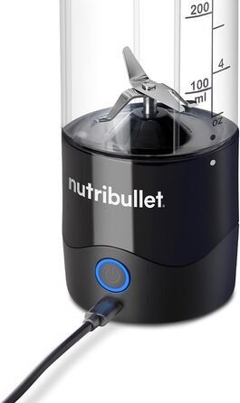 Портативний блендер nutribullet 60 Вт у чорному кольорі потужне лезо екстрактора, чашка 590 мл, кришка для виносу, зарядний кабель USB-C та посібник користувача, забезпечує понад 15