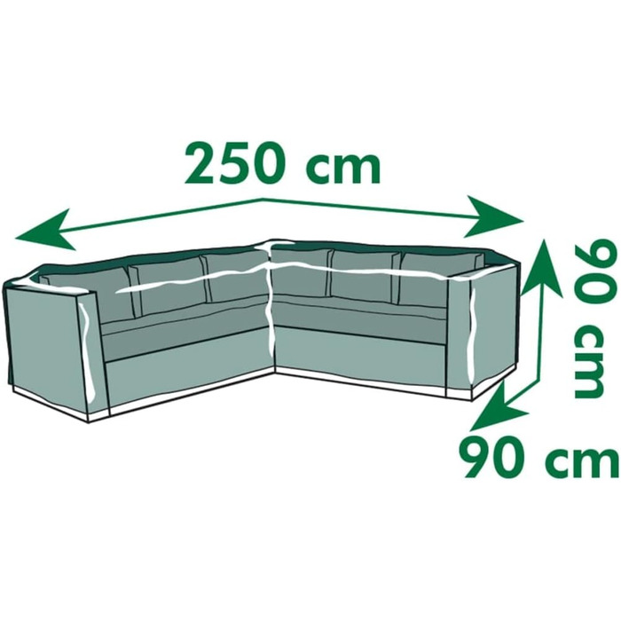 Захисний чохол для меблів, Природний захисний чохол для садових диванів, L-подібний, 250 x 90 x 90 см, захист від ультрафіолету, водонепроникний, для зовнішнього використання