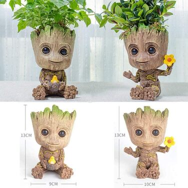 Квітковий горщик Baby Groot з дренажним отвором, фігурка Groot, інноваційна фігурка Baby Groot для рослин, ручки, прикраса робочого столу, зовнішній орнамент для офісної вечірки Різдво (курник квіти)