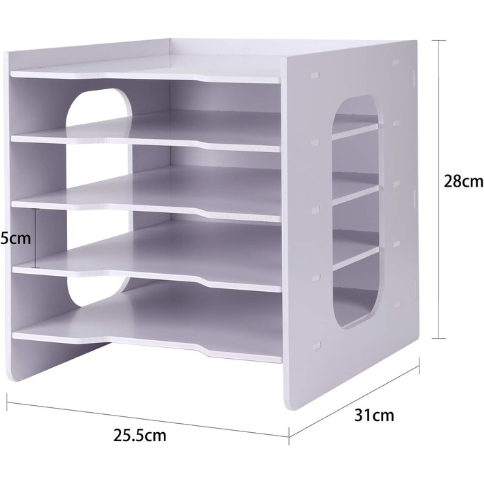 Лоток для документів Дерев'яний лоток для листів A4 Настільний органайзер з 5 відділеннями Настільний лоток для паперу Офісний домашній стіл Полиця для журналів своїми руками Система подачі для паперу Журнал білий 25,5 x 31,2 x 28 см