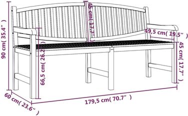 Садова лавка 179.5x60x90 см Масив тика 179.5x60x90 см