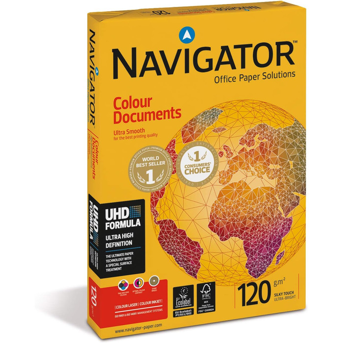 Папір Navigator Extra Smooth для кольорових документів (120 г/м, формат А3) 500 аркушів білого кольору