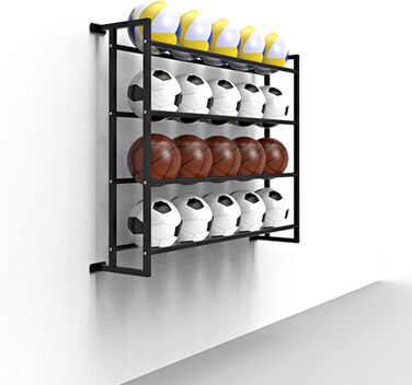 Стійка для зберігання м'ячів SHOUKAII Гаражна стінка, 4-х ярусна сталева баскетбольна шафа на 20 футбольних м'ячів, волейбольні м'ячі, органайзер для спортивного інвентарю
