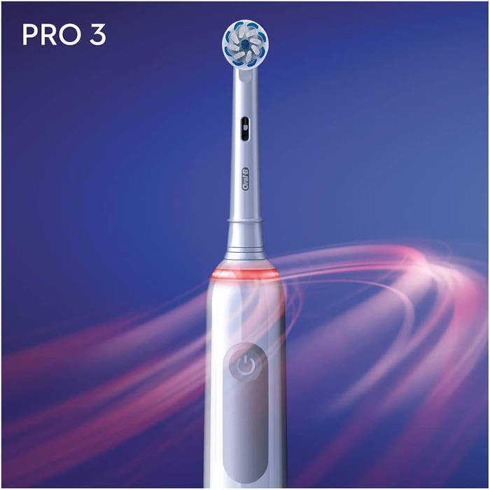 Електрична зубна щітка Oral-B PRO 3 3000 Sensitive Clean, з 3 режимами чищення, включаючи чутливий і візуальний контроль тиску на 360 для догляду за зубами, розроблений компанією Braun, білий