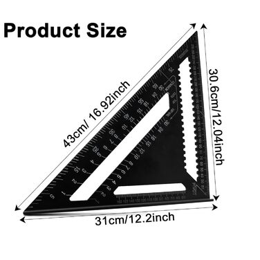 Кутник столярний Кутник метричний Трикутна лінійка 300 мм, алюмінієвий кутник Високоточний вимірювальний інструмент для столярів ідеально підходить для кутника, транспортира, розмічального інструменту
