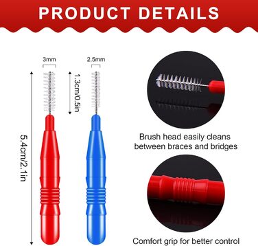 Упаковок Міжзубна щітка Зубочистки, Зубна нитка Головка Зубна щітка Оральна зубна нитка Паличка Зубочистка Очищувач зубів з коробкою для зберігання (червоний і синій), 100