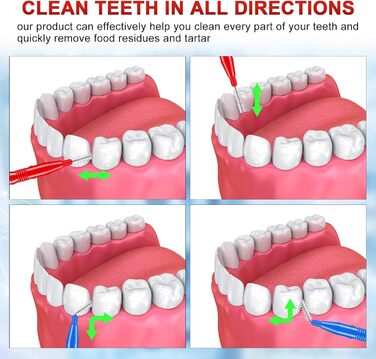 Упаковок Міжзубна щітка Зубочистки, Зубна нитка Головка Зубна щітка Оральна зубна нитка Паличка Зубочистка Очищувач зубів з коробкою для зберігання (червоний і синій), 100