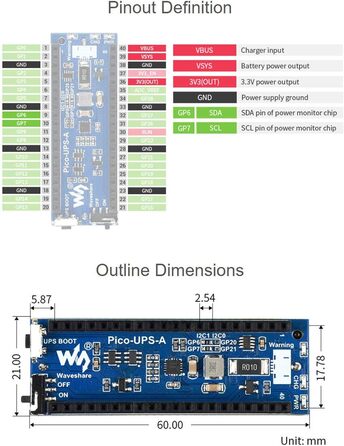 Модуль ДБЖ для Raspberry Pi Pico, джерело безперебійного живлення HAT Підтримуйте роботу Pico під час підзарядки, моніторинг стану батареї через I2C