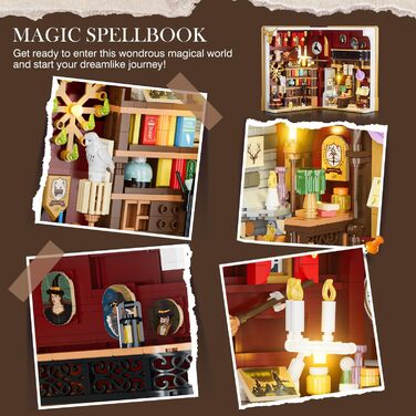 Набір конструкторів INSOON Magic Book Nook зі світлодіодним підсвічуванням, мініатюрна іграшка-держатель своїми руками 3,6 мм для домашнього декору та декорування полиць, 1015 елементів Міні-конструктор для дітей, дорослих, хлопчиків, дівчаток від 8 9 10