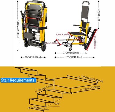 Електричні сходові інвалідні візки, розбірний сходовий підйомник для інвалідів похилого віку, регульований евакуаційний сходовий підйомник для людей похилого віку, вантажопідйомність 330 фунтів