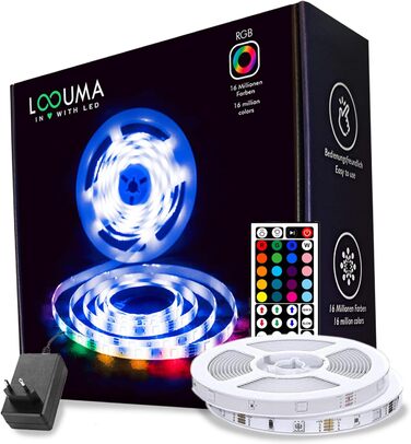 Світлодіодна стрічка LOOUMA RGB 10 м - світлодіодна стрічка зі зміною кольору, включаючи ІЧ пульт дистанційного керування клас енергоспоживання A - ідеальний світлодіодний ліхтар для дому, роботи, спальні, кухні, вечірки та бару, внутрішнього використання