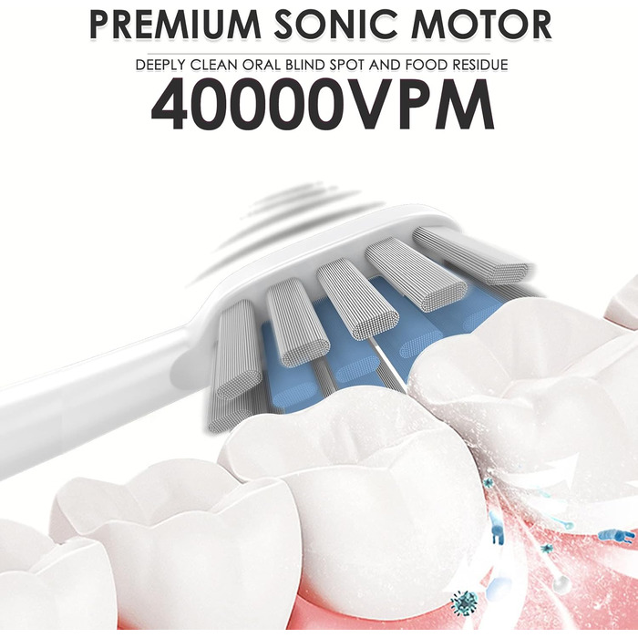 Акумуляторна електрична зубна щітка для чоловіків і жінок, звукова електрична зубна щітка для дорослих, світлодіодна панель дисплея, нагадування 30 секунд, таймер на 2 хвилини, 5 режимів, 4 насадки для щітки