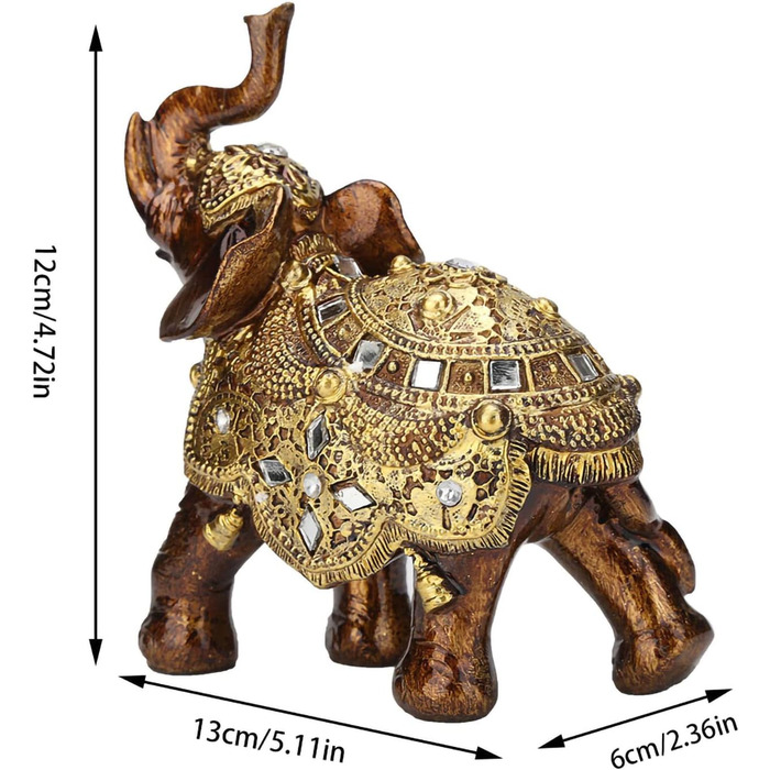 Золота статуетка слона з полімерної смоли, Елегантна статуетка слона з хоботом, спрямованим вгору, Багатство, Щаслива колекційна фігурка, Подарунок, Прикраса для дому, Орнамент фен-шуй, Прикраса слона (L)