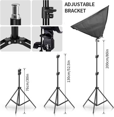 Набір софтбокс Фотостудія, Комплект освітлення Andoer 3 x 50 x 70 см з 3 фотолампами 135 Вт, 3 світловими штативами 2M, штангою для YouTube, запис відео Tiktok, студійні портрети, фотографія