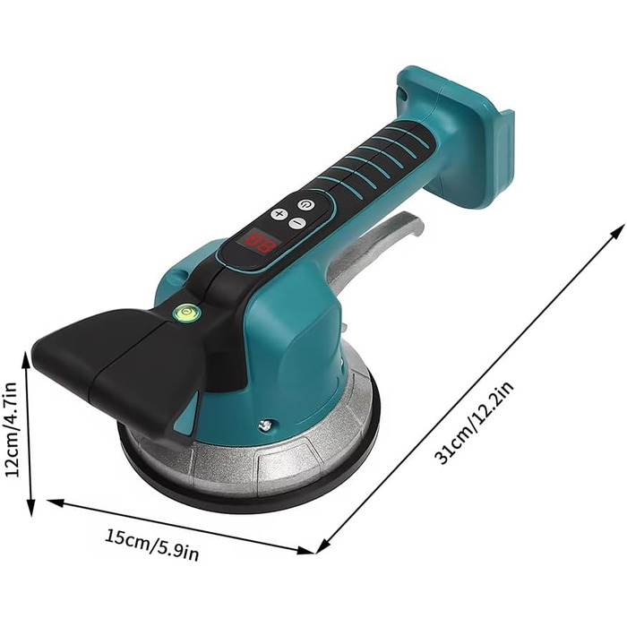 Акумуляторний віброрейка для плитки з 2 акумуляторами, ручний віброінструмент для плитки з регулюванням у 10 напрямках, вантажопідйомність 200 кг, зі світлодіодним дисплеєм і кнопкою блокування