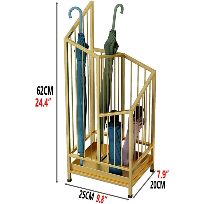 Підставка для парасольок WuDLi Золотий комерційний тримач для парасольок, великий сучасний органайзер для парасольок з піддоном для крапель, кошик для зберігання 12-24 парасольок (розмір 25 х 20 х 62 см) 25х20х62см