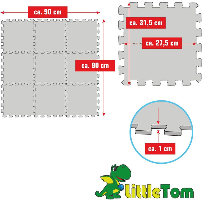 Ігровий килимок LittleTom з 9 предметів Дитячий килимок-головоломка з нуля - 30x30 Килимок для повзання Baby - Ігровий килимок Дитяча ковдра Ігрова ковдра - Килимок для підлоги Дитяча дитяча - Дитячий килимок Захисний килимок для підлоги Дитяча іграшка (к