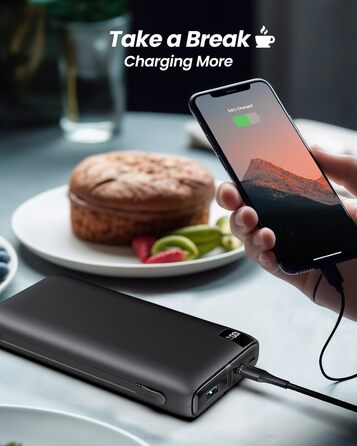 Зовнішній акумулятор SOARAISE Powerbank 26800mAh - USB C Power Bank з інтегрованими кабелями 22,5 Вт Швидка зарядка Портативний зарядний пристрій 4 виходи та 2 входи для мобільних телефонів та планшетів чорний