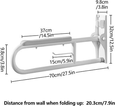 Дюймові захисні перила з нержавіючої сталі для туалету, відкидна поручня для інвалідів з тримачем для паперу, поручні з нержавіючої сталі, поручні, поручні для людей похилого віку, 27,5-