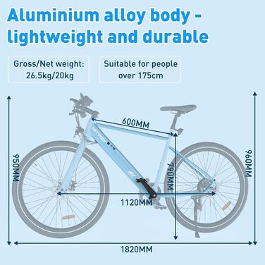 Електричний велосипед 700c E Citybike Pedelec, 36V 12Ah, 250W, 7-швидкісна коробка передач, MTB Ebike для дорослих, дальність 45-80 км, синій