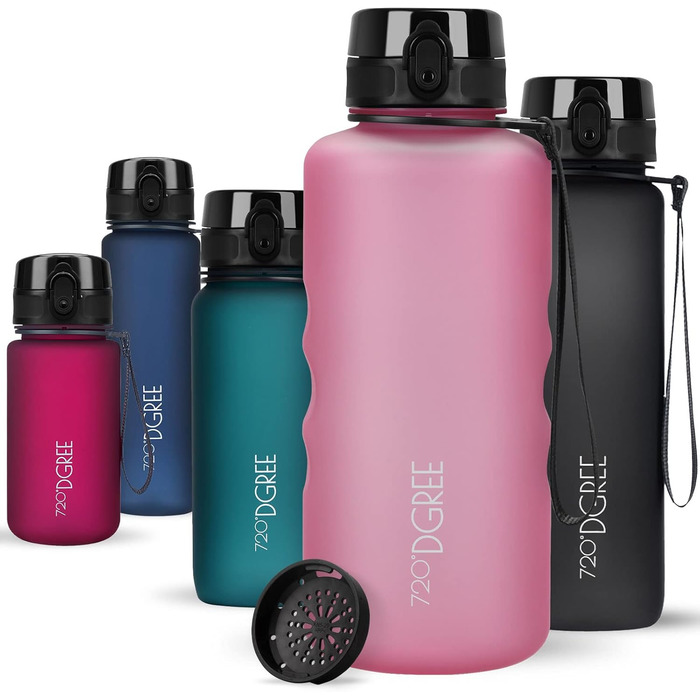 Пляшка для води 720DGREE 1л Sport 'uberBottle softTouch Sieb - Без BPA - Пляшка для води для універу, роботи, фітнесу, велосипеда, активного відпочинку, роботи - спортивна пляшка з тритану - легка, ударостійка, багаторазова (2000 мл, 20 троянд - рожевий С