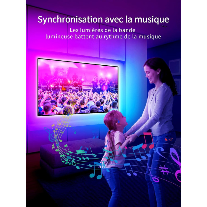 Синхронізація з музикою Світлодіодні стрічки для телевізора 32-70 дюймів, Світлодіодні ліхтарі з функцією Bluetooth, Світлодіодні світильники для спальні Зміна кольорів RGB для домашнього кінотеатру Неводонепроникний (16,4 фута)